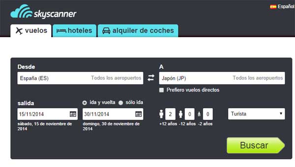 búsqueda de vuelos en skyscanner.es