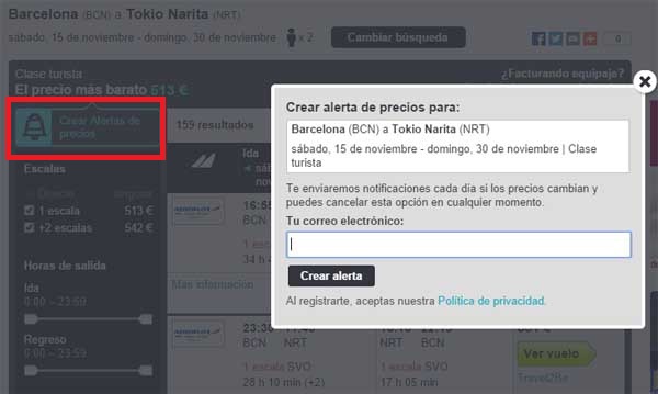 creando alertas en skyscanner.es