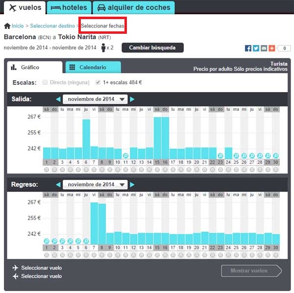 buscando por fechas en skyscanner.es