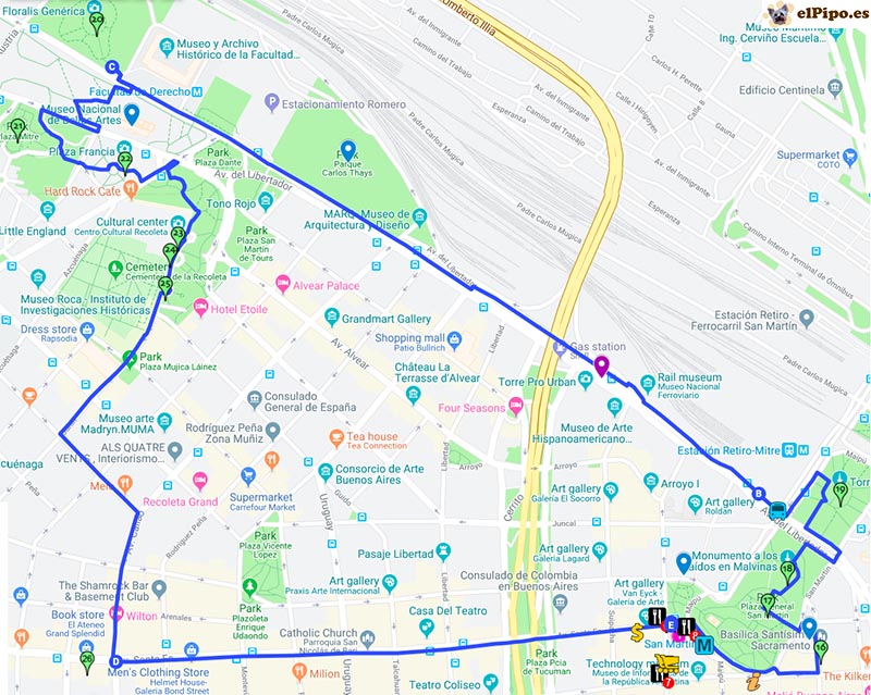 itinerario barrios retiro y recoleta