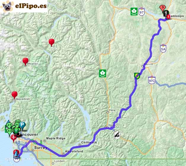 trayecto a kamloops
