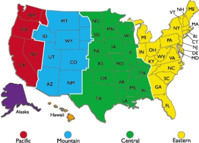 mapa zonas horarias EUA