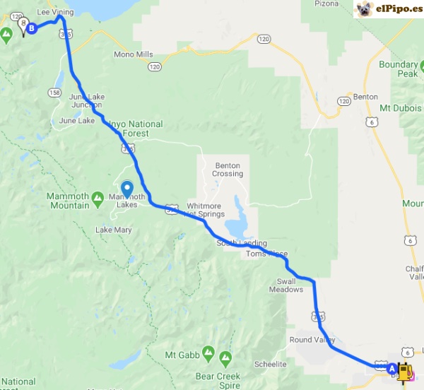 itinerario hasta Tioga Pass