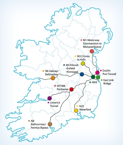 mapa peajes en Irlanda