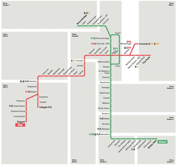 mapa líneas del LUAS