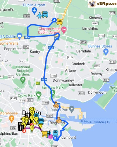 itinerario hasta el hotel en dublin