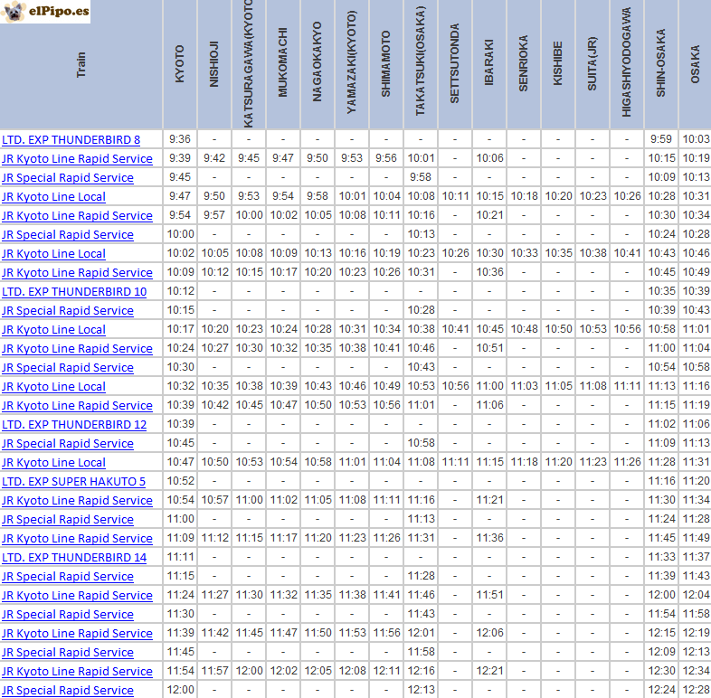 horario tren osaka