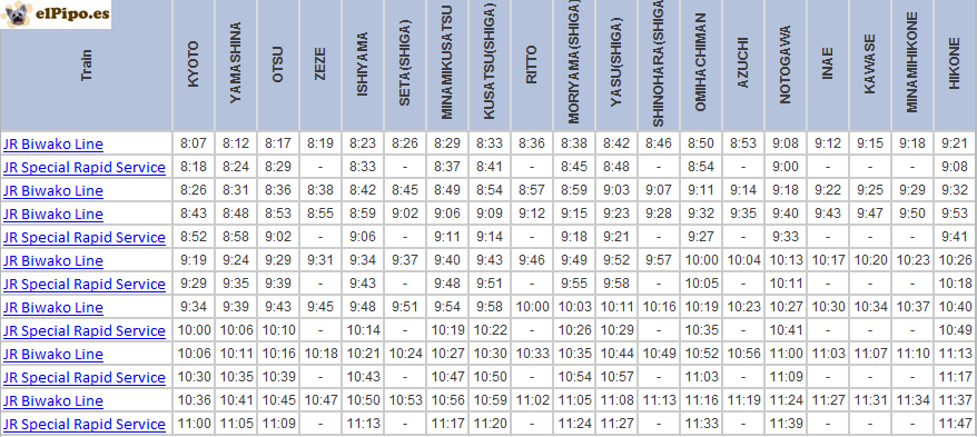 horario trenes hikone