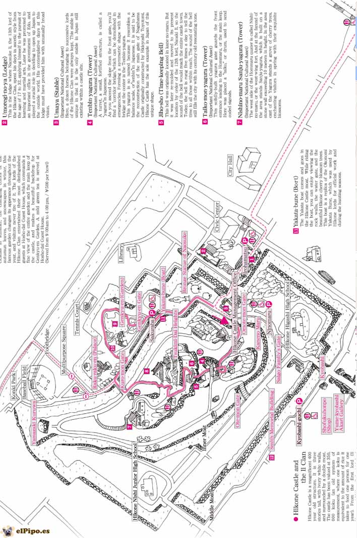 mapa castillo y jardines hikone