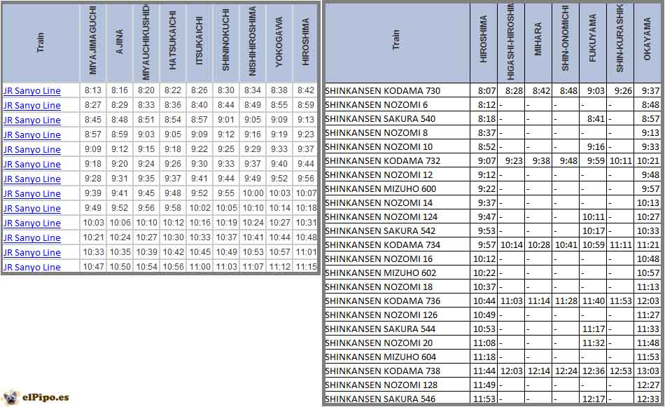 horario trenes okayama