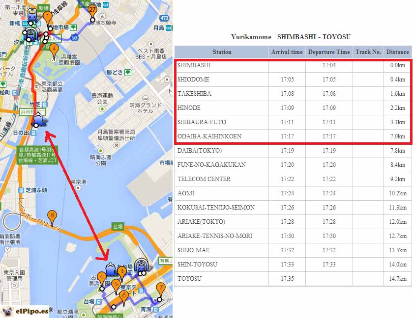 horario y mapa para odaiba