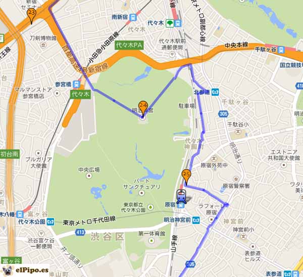 recorrido shibuya zona parque yoyogi