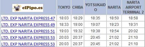 horarios narita express