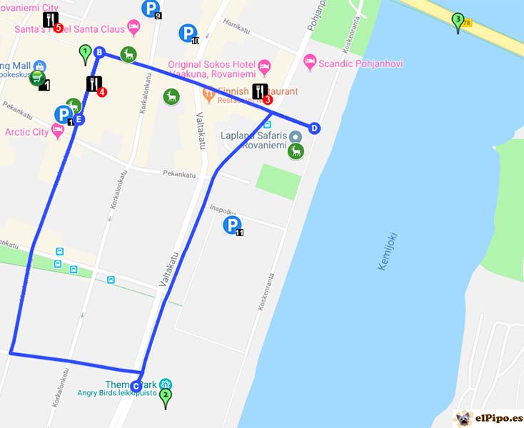 itinerario por el centro de rovaniemi