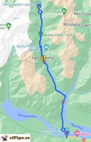 itinerario hasta Otira Viaduct