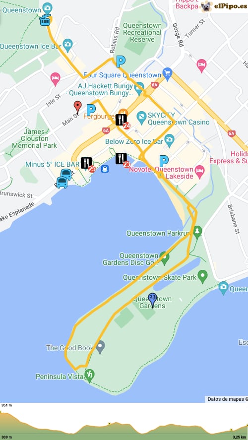 recorrido por el centro hasta el jardín de Queenstown