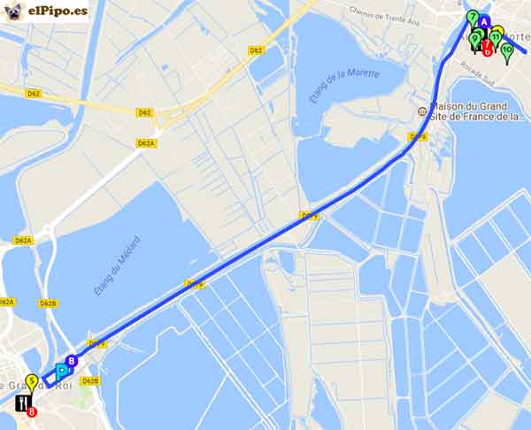 recorrido entre Aigües-Mortes y Le Grau-du-Roi