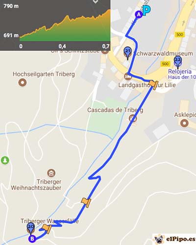 itinerario hasta las triberger wasserfälle