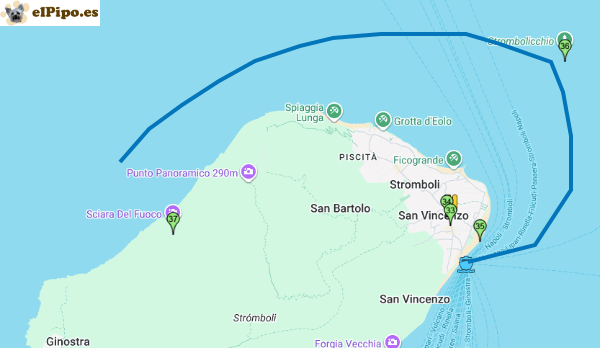 navegación por Strombolicchio y Sciara Del Fuoco