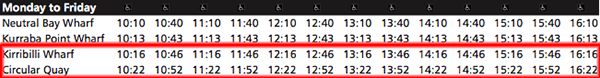 horario del ferry hasta circular quay