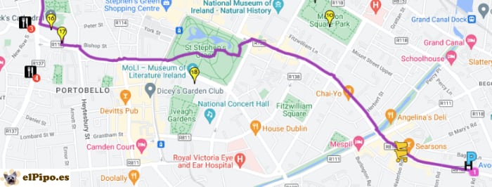parte final del itinerario del segundo día por Dublín