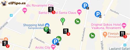 mapa de restaurantes del centro de rovaniemi